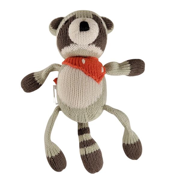 Pottery Barn Modern Baby Raccoon Knit Plush 8" Organic Cotton Stuffed Animal Toy - Picture 10 of 14